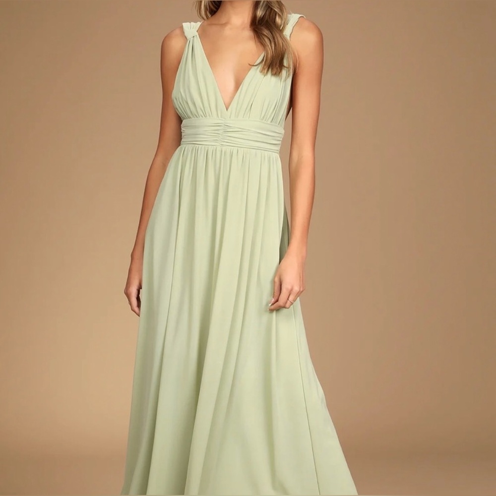 Lulus Mesmerized by Love Light Sage Mesh Lace-Up Maxi Dress size S